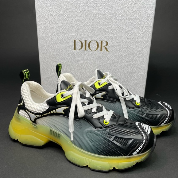 DIOR VIBE LEATHER-TRIM BLACK & YELLOW SNEAKER SIZE 40 - Picture 3 of 12